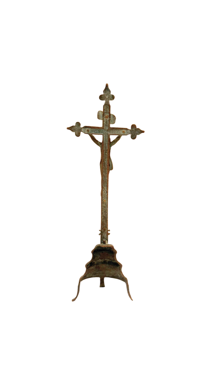 Antique French Brass Standing Crucifix
