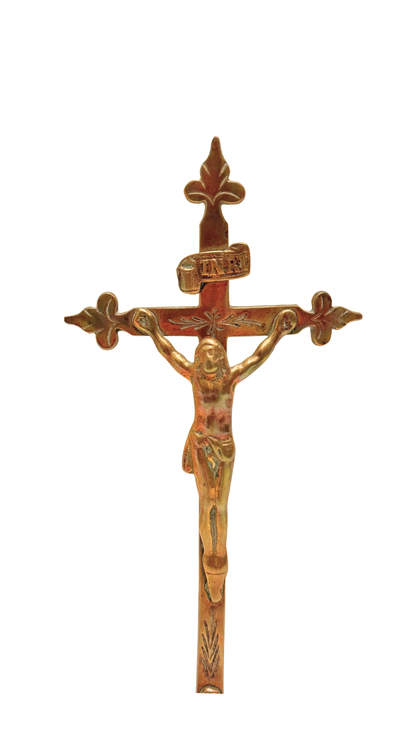 Antique French Brass Standing Crucifix