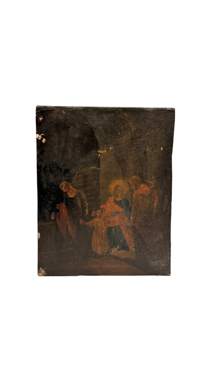 Antique Religious Panel Painting on Wood