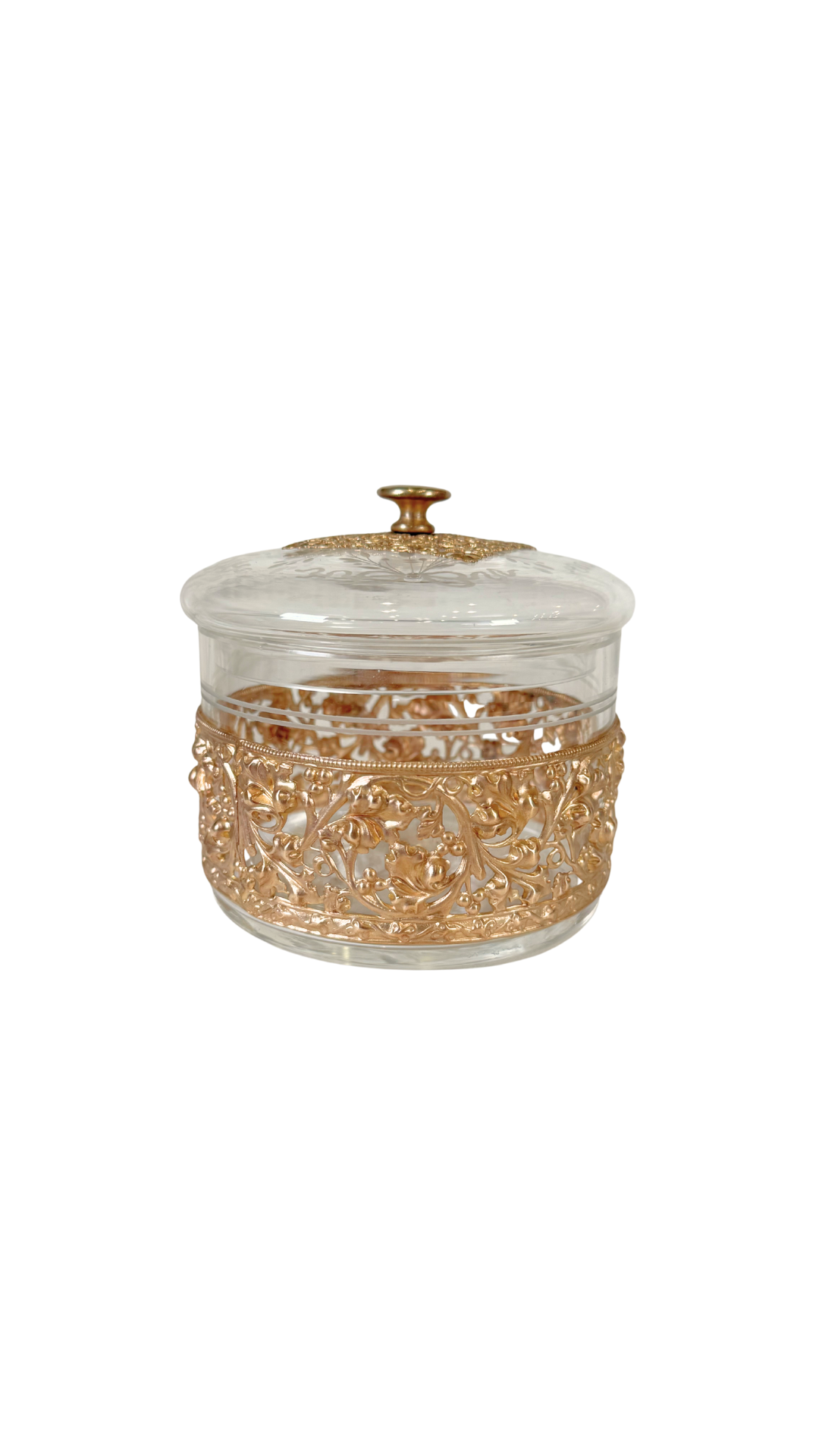 Gilt Filigree Covered Glass Bonbonnière