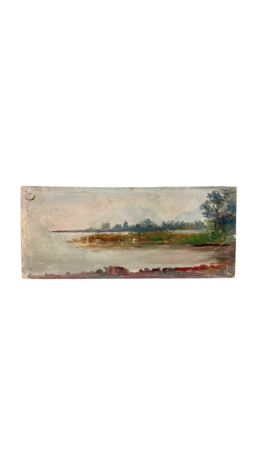 French Riverbank Landscape Study on Board