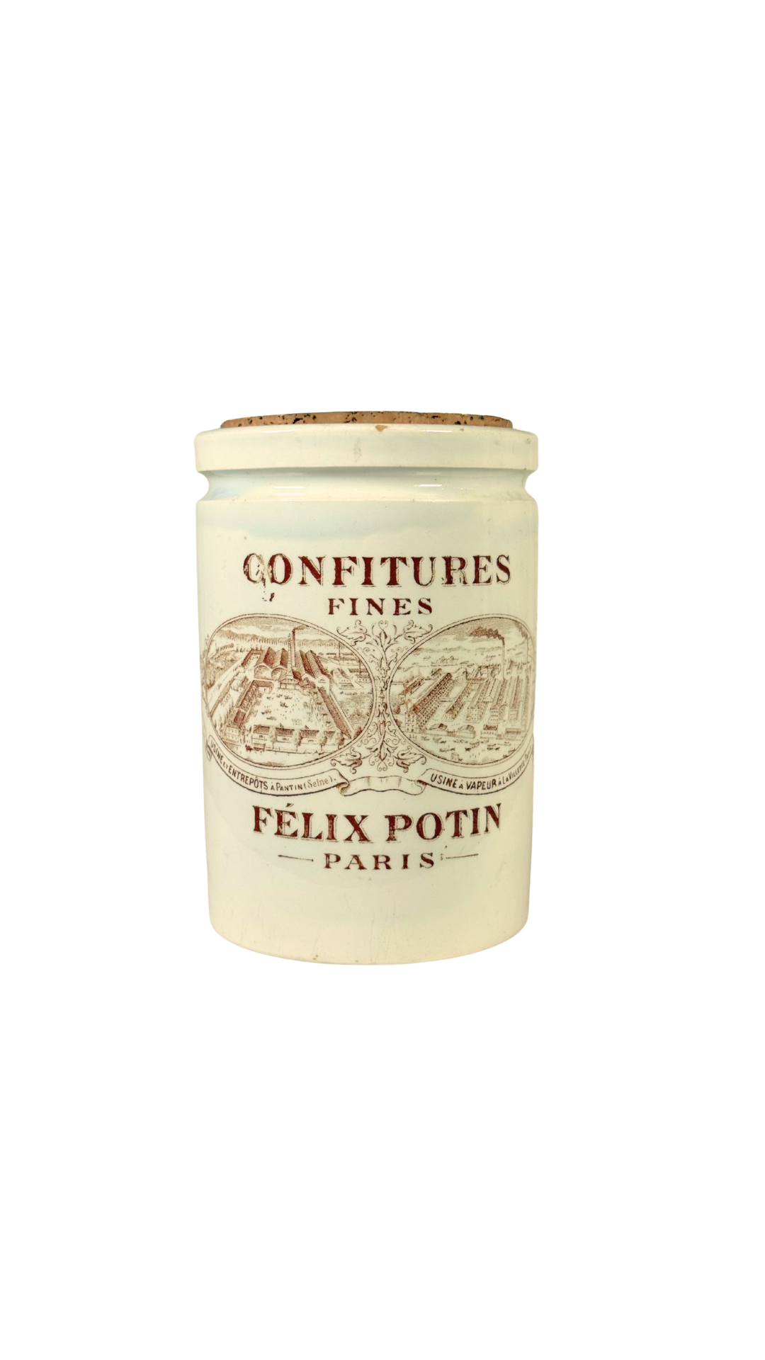 Antique French Félix Potin Confiture Jar with Cork Lid