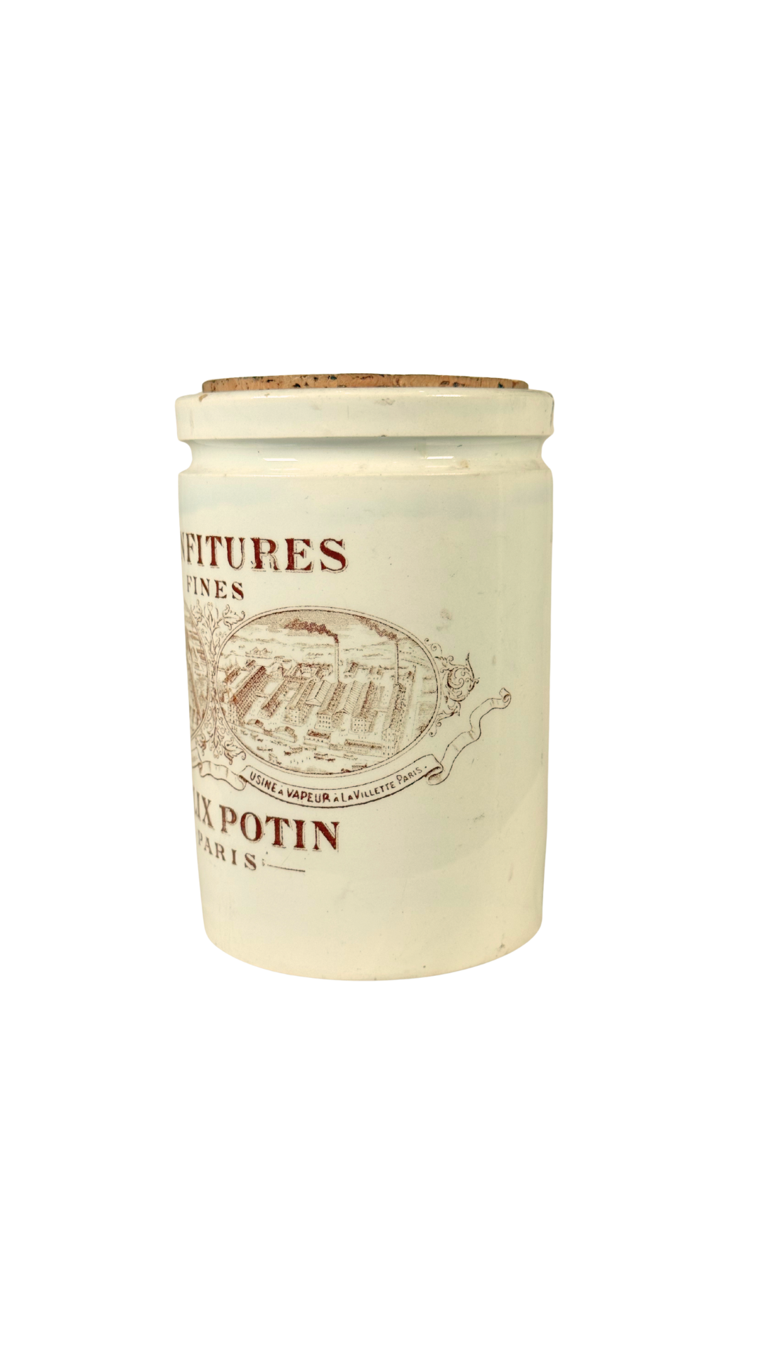 Antique French Félix Potin Confiture Jar with Cork Lid