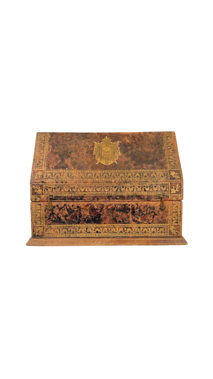 Antique Gilt-Tooled Leather Desk Organizer