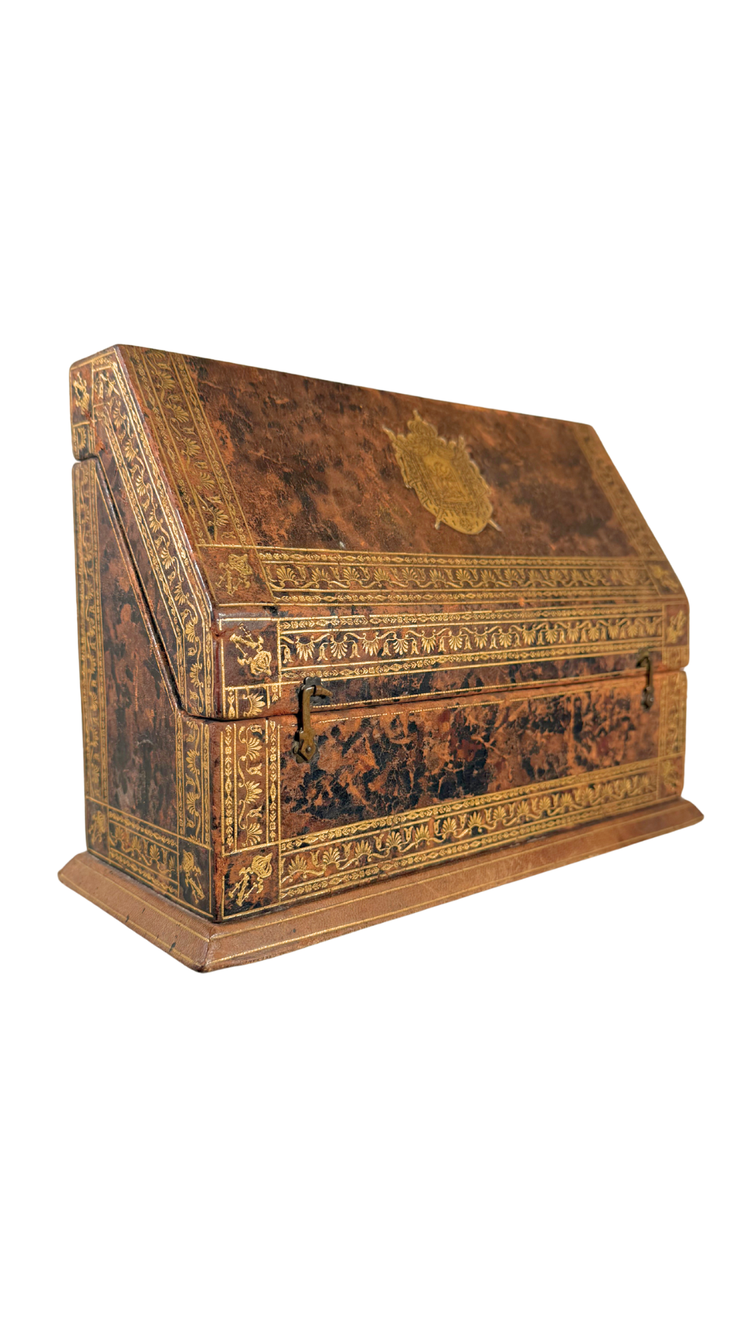 Antique Gilt-Tooled Leather Desk Organizer