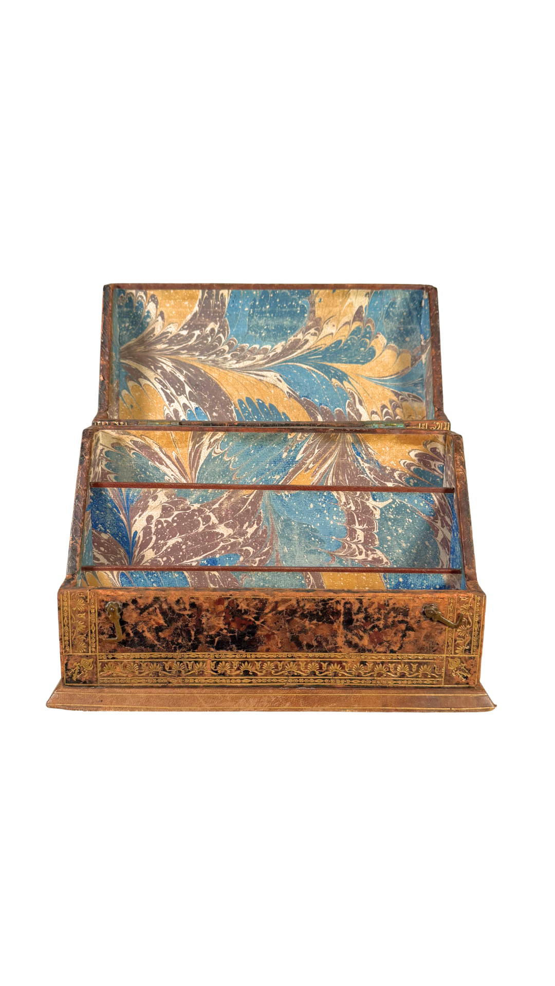 Antique Gilt-Tooled Leather Desk Organizer
