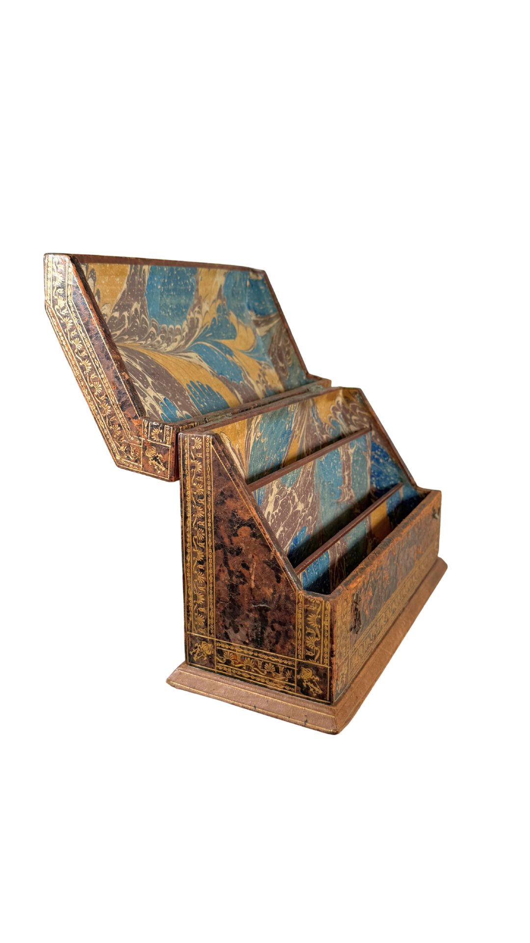 Antique Gilt-Tooled Leather Desk Organizer