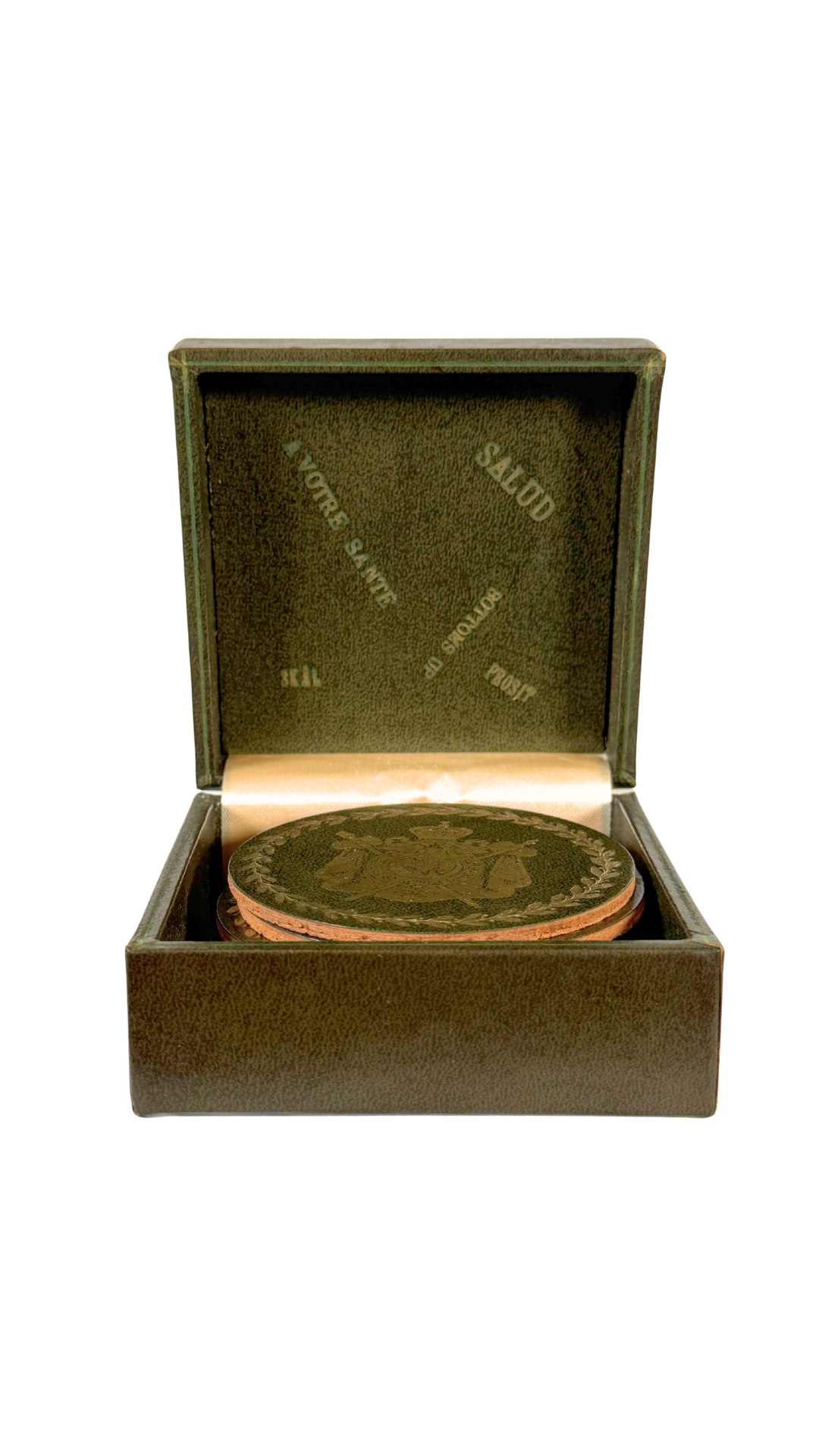 Vintage Gilt-Stamped Leather Coaster Set
