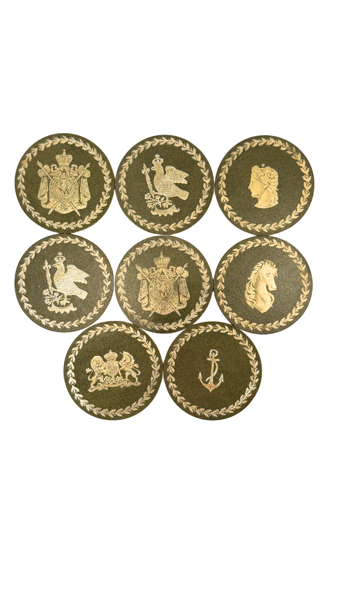 Vintage Gilt-Stamped Leather Coaster Set