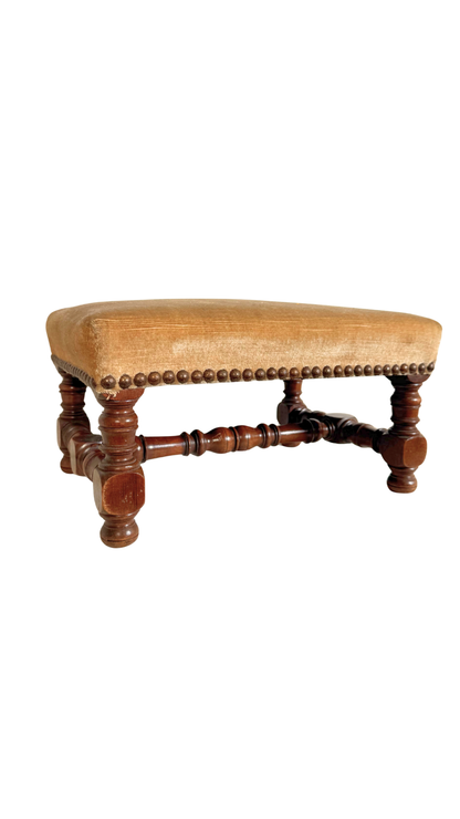 French Turned-Leg Upholstered Footstool