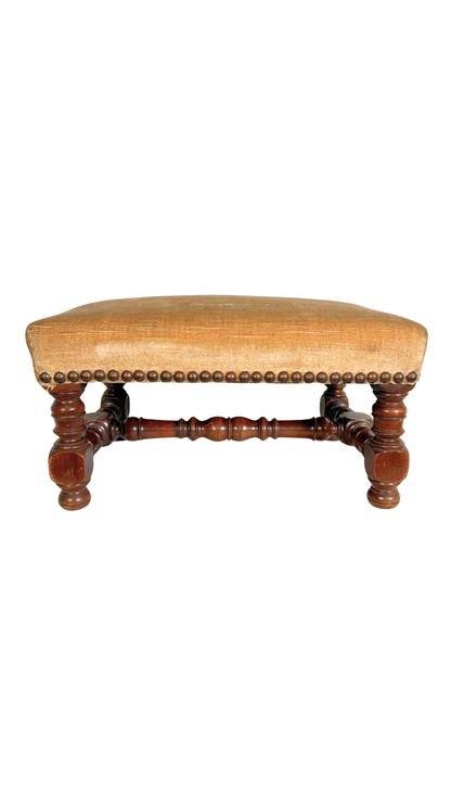 French Turned-Leg Upholstered Footstool