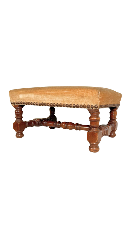 French Turned-Leg Upholstered Footstool