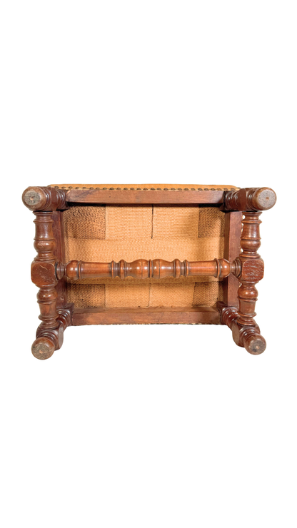 French Turned-Leg Upholstered Footstool