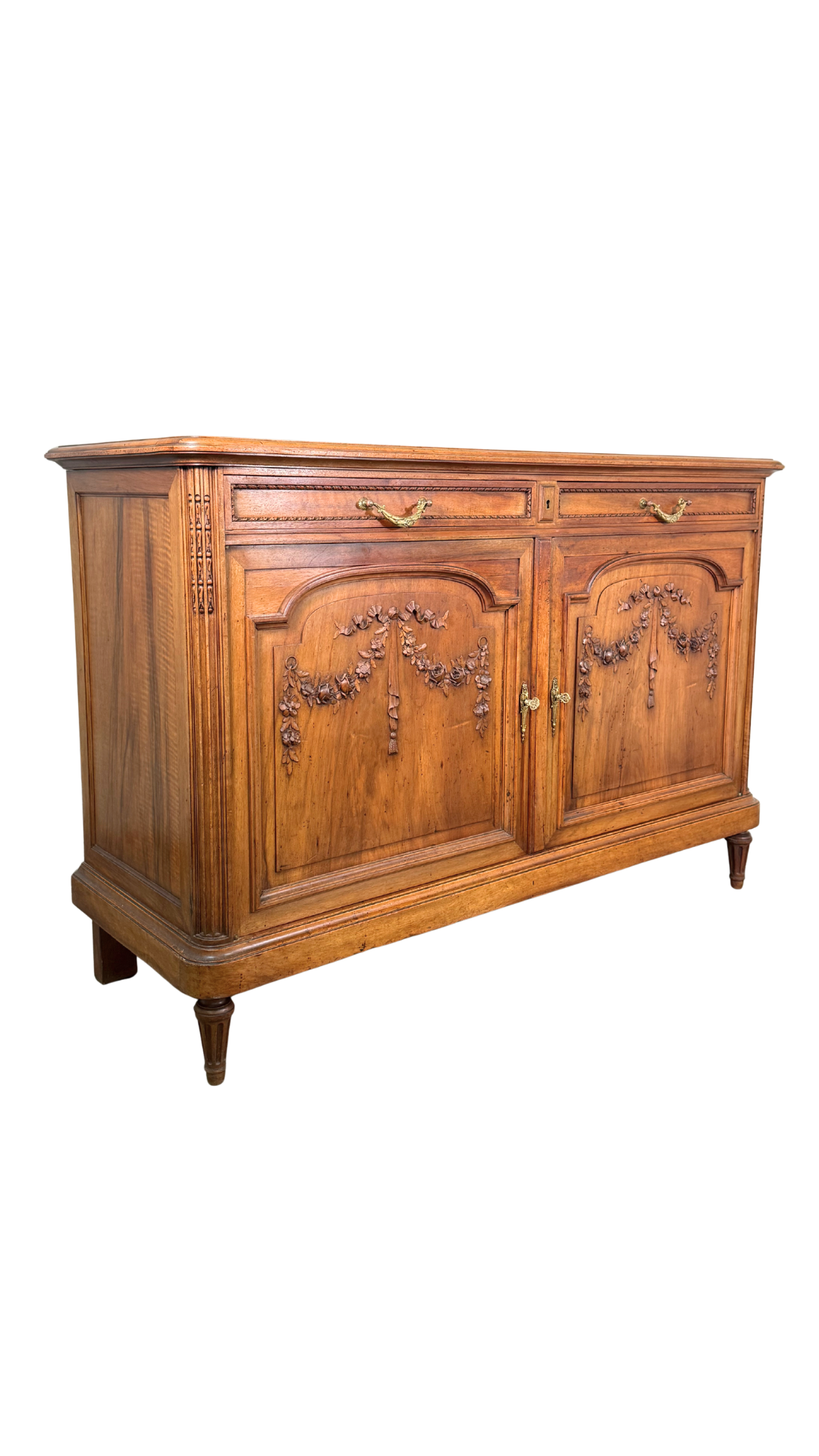 French Walnut Buffet with Carved Garland Doors