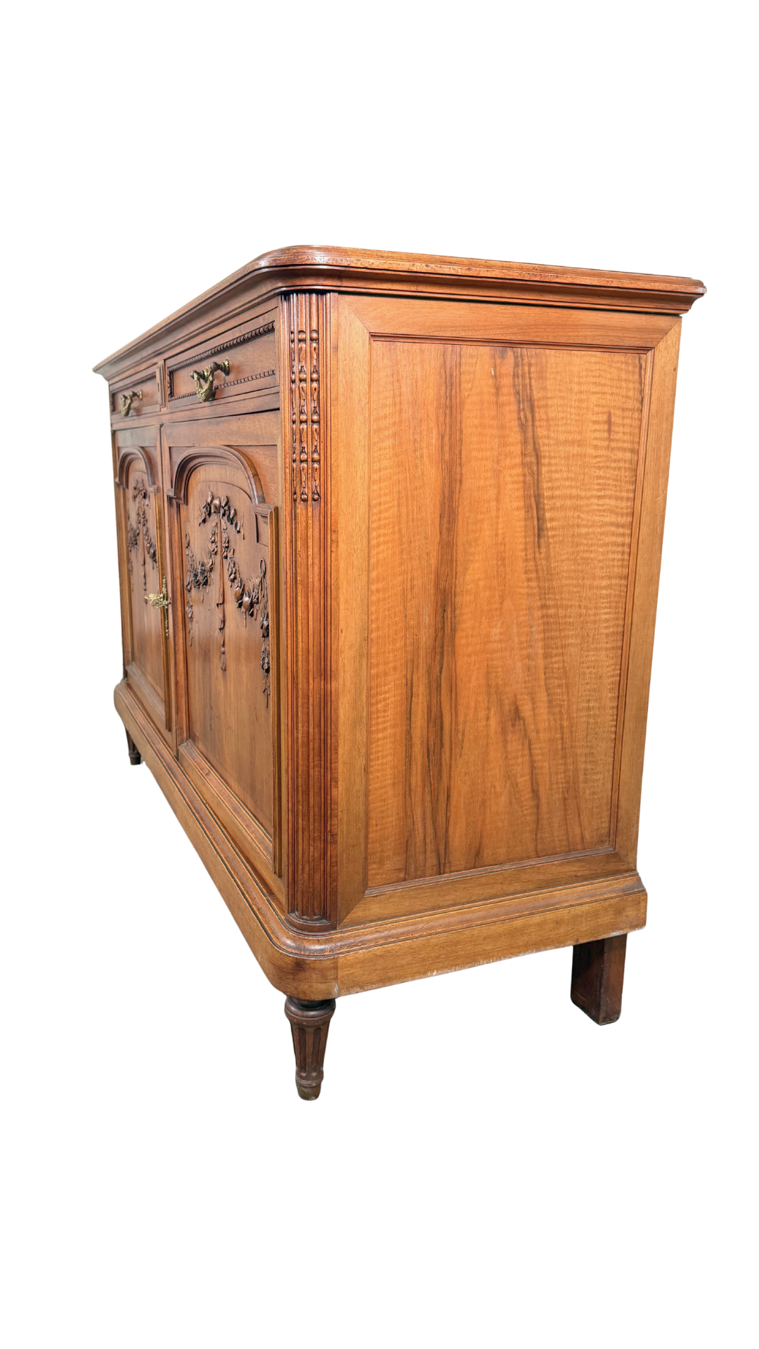 French Walnut Buffet with Carved Garland Doors