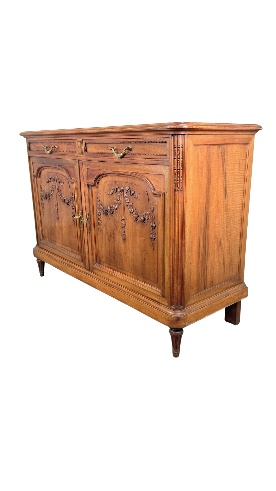 French Walnut Buffet with Carved Garland Doors