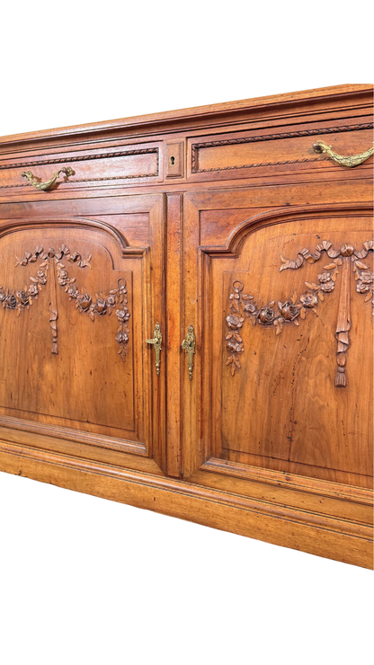 French Walnut Buffet with Carved Garland Doors