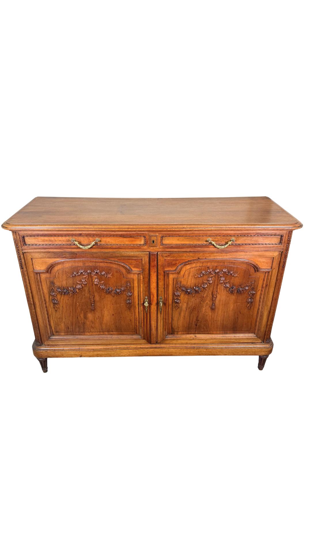 French Walnut Buffet with Carved Garland Doors
