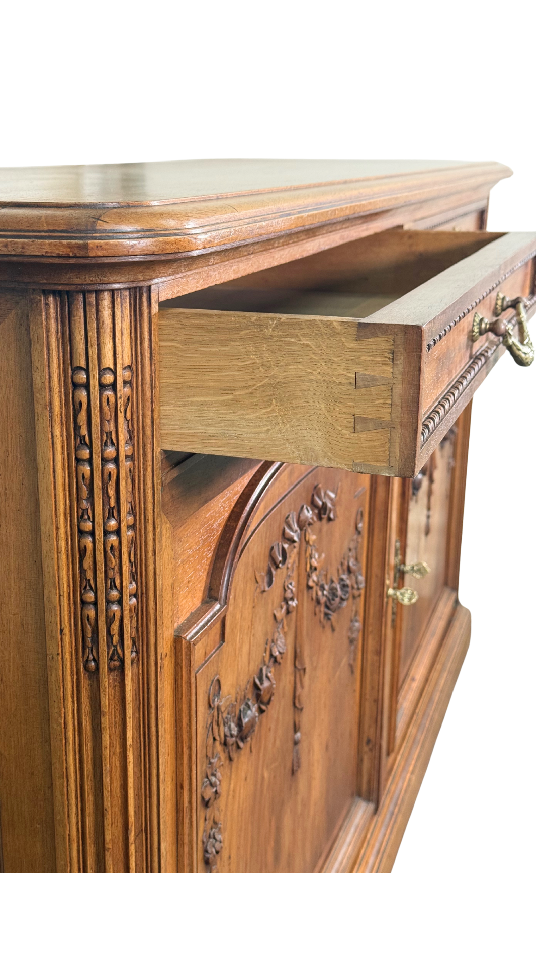 French Walnut Buffet with Carved Garland Doors