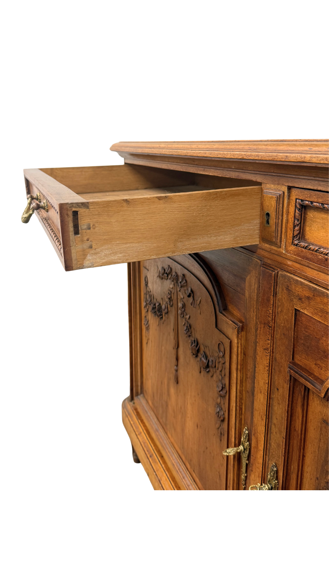 French Walnut Buffet with Carved Garland Doors