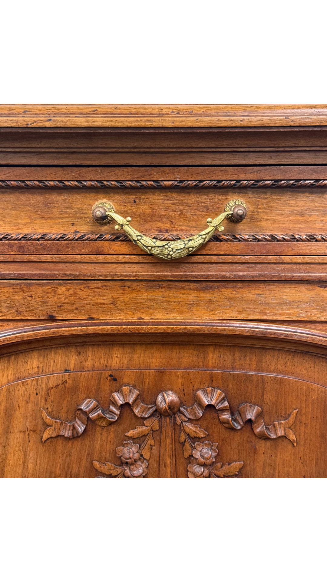 French Walnut Buffet with Carved Garland Doors