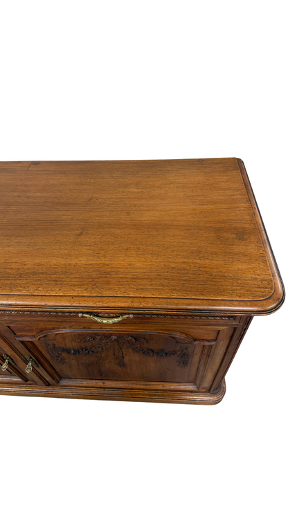 French Walnut Buffet with Carved Garland Doors