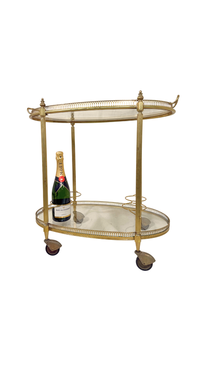 French Brass & Glass Oval Bar Cart