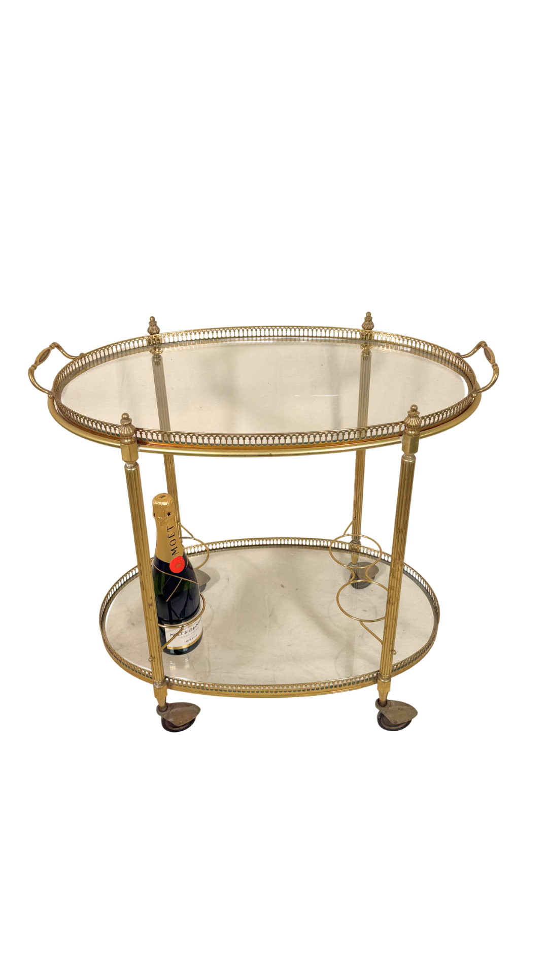 French Brass & Glass Oval Bar Cart