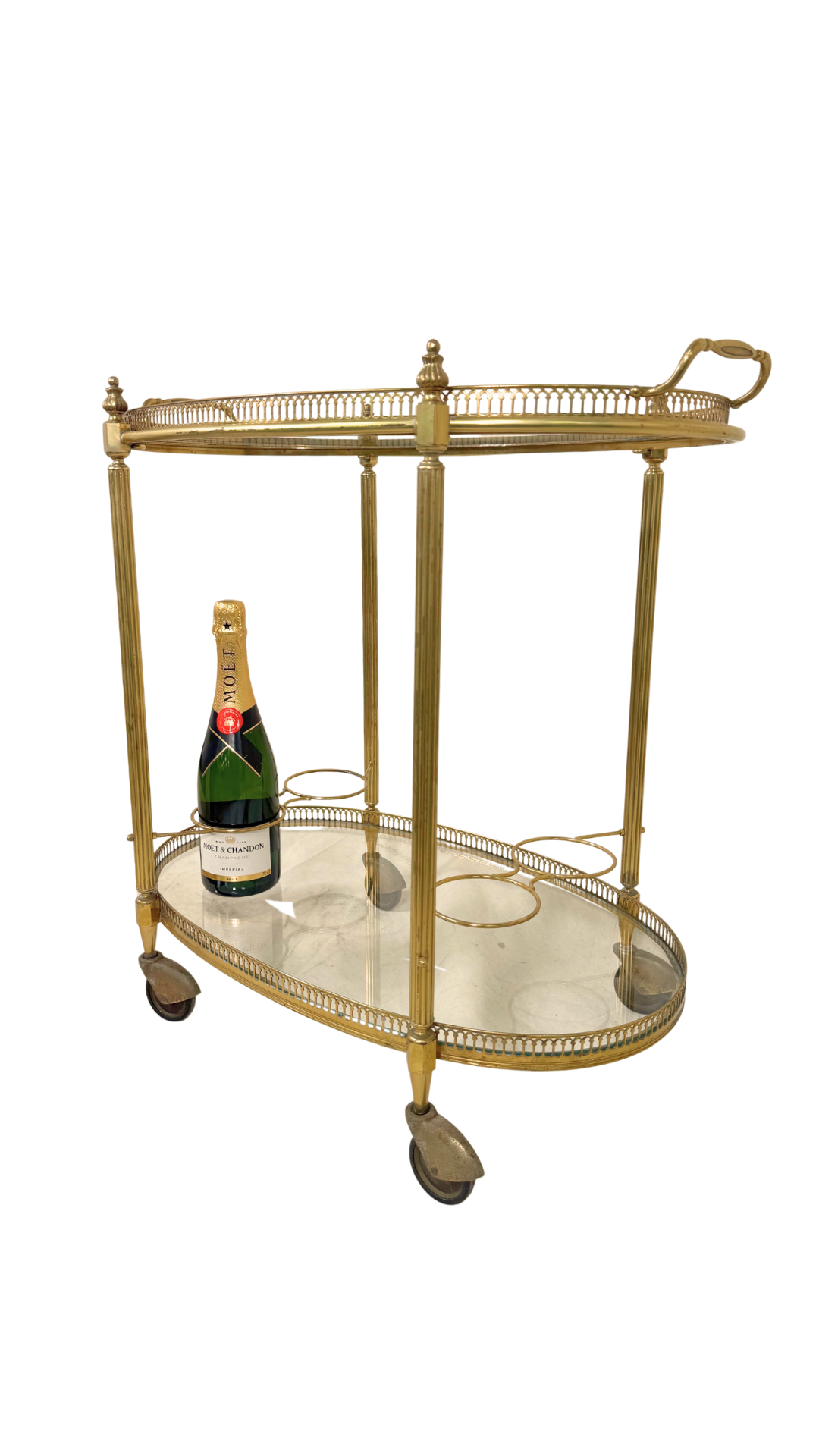 French Brass & Glass Oval Bar Cart