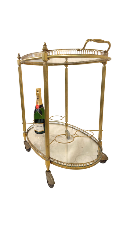 French Brass & Glass Oval Bar Cart