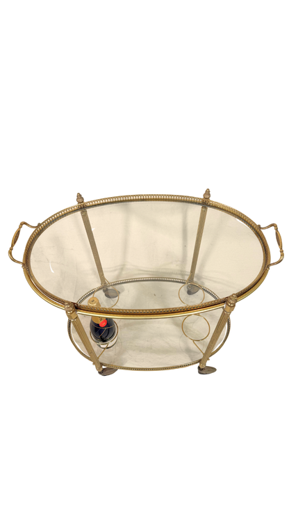 French Brass & Glass Oval Bar Cart