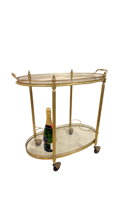 French Brass & Glass Oval Bar Cart