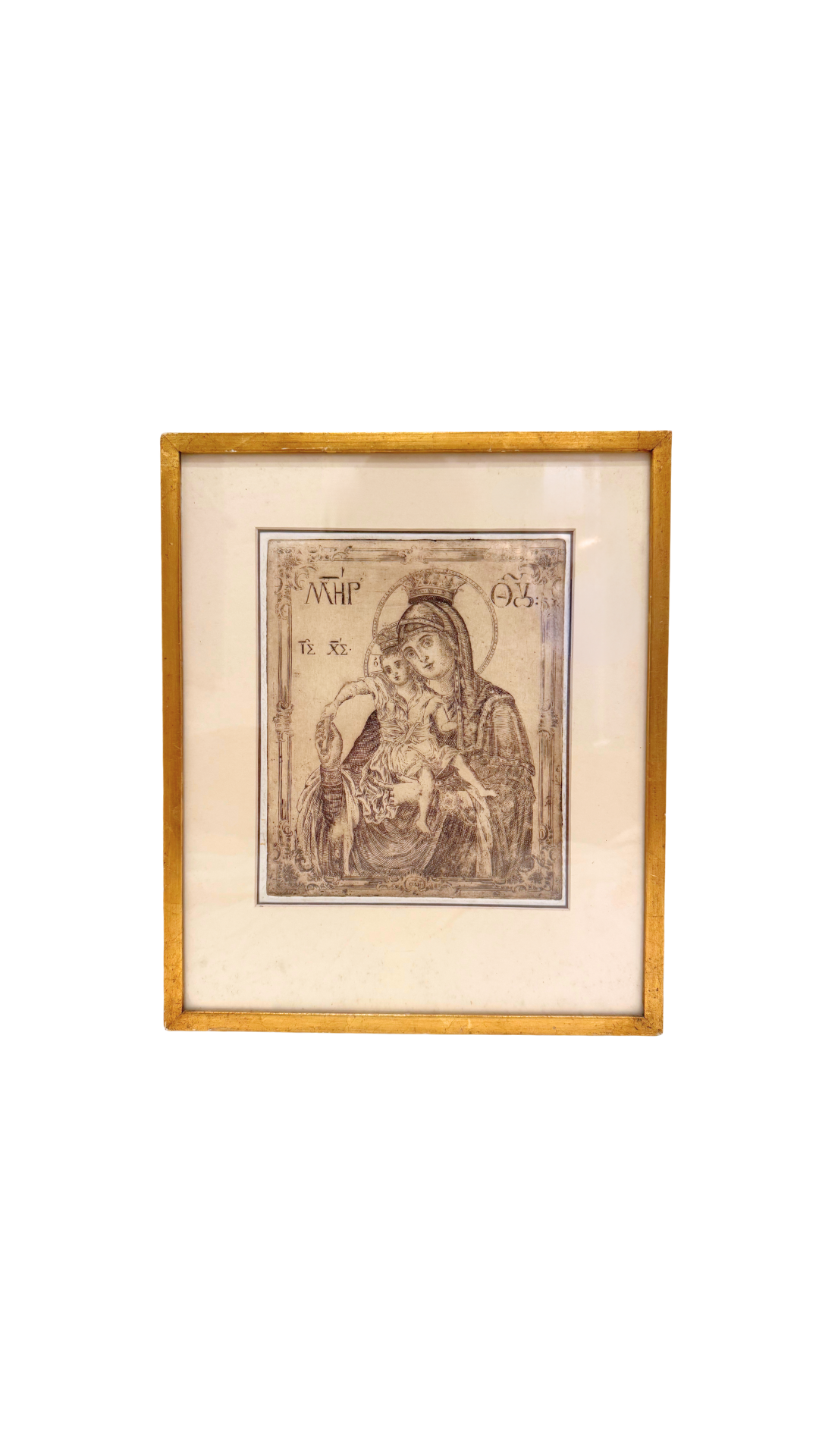 Antique Religious Etching of the Madonna and Child