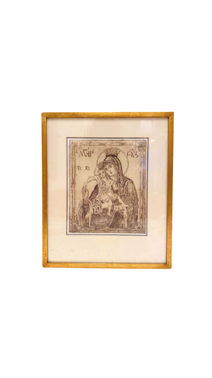 Antique Religious Etching of the Madonna and Child
