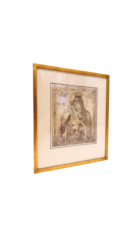 Antique Religious Etching of the Madonna and Child