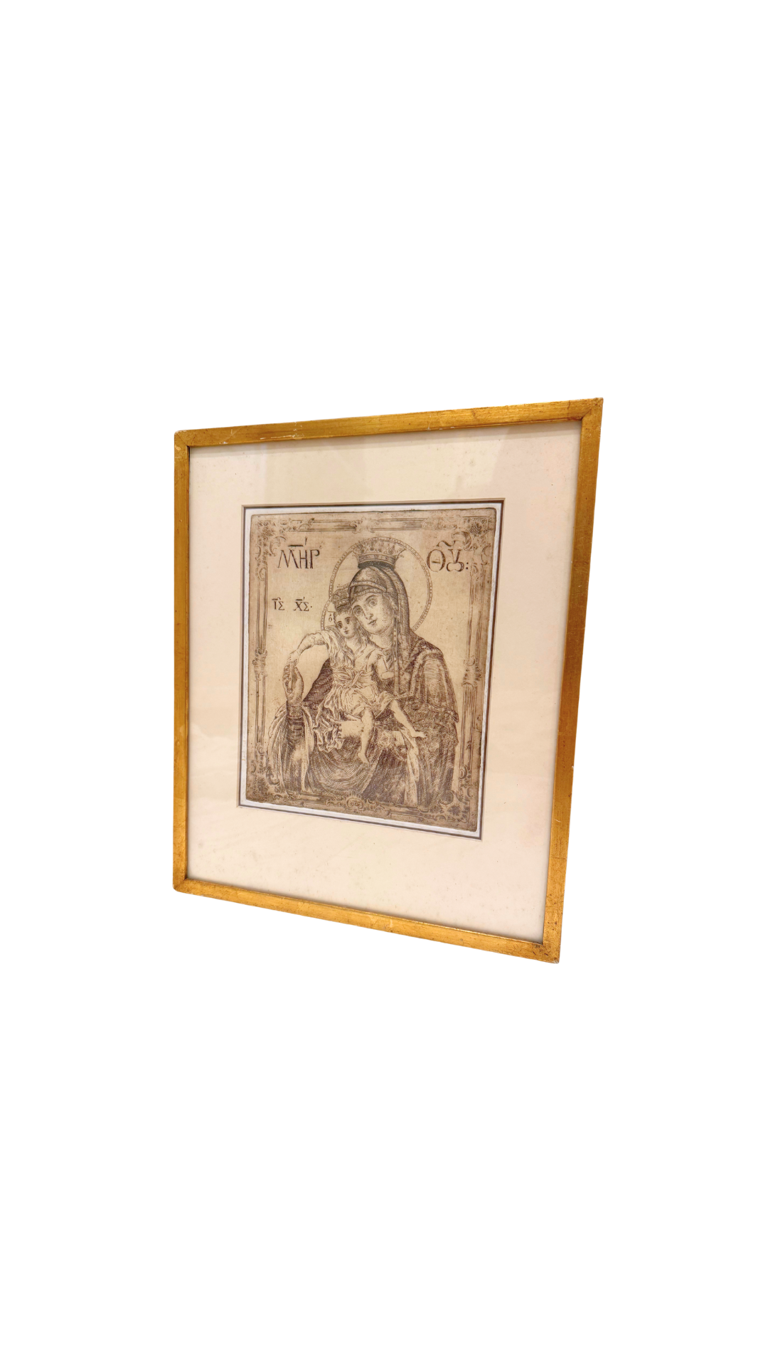 Antique Religious Etching of the Madonna and Child