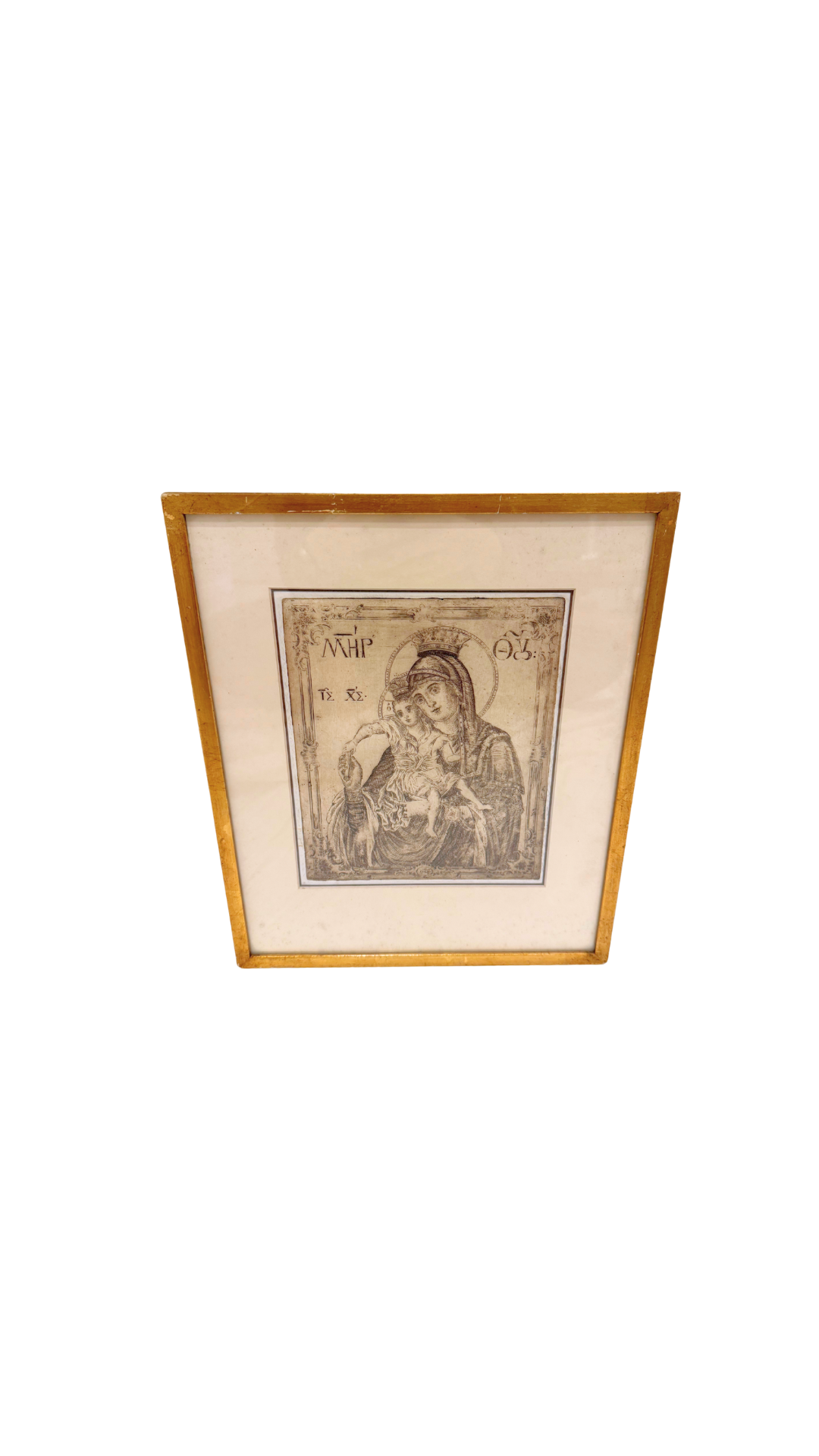 Antique Religious Etching of the Madonna and Child