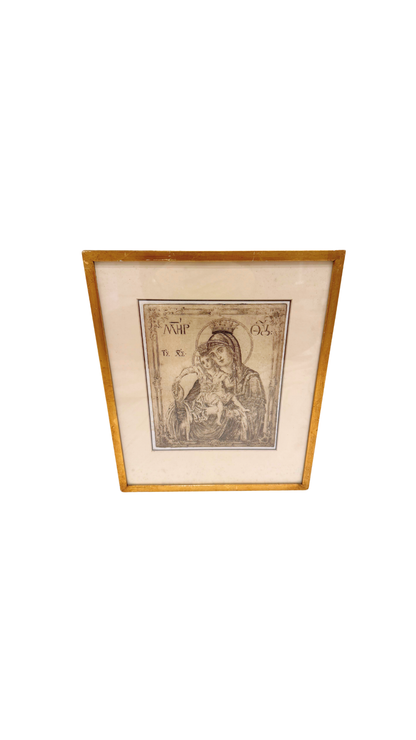 Antique Religious Etching of the Madonna and Child