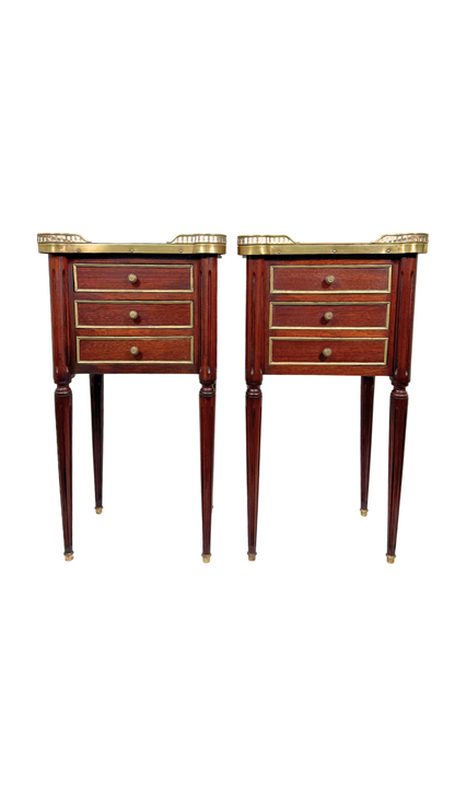 Pair of Louis XVI Marble-Top Bedside Tables