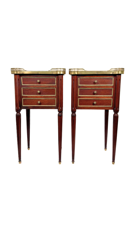 Pair of Louis XVI Marble-Top Bedside Tables
