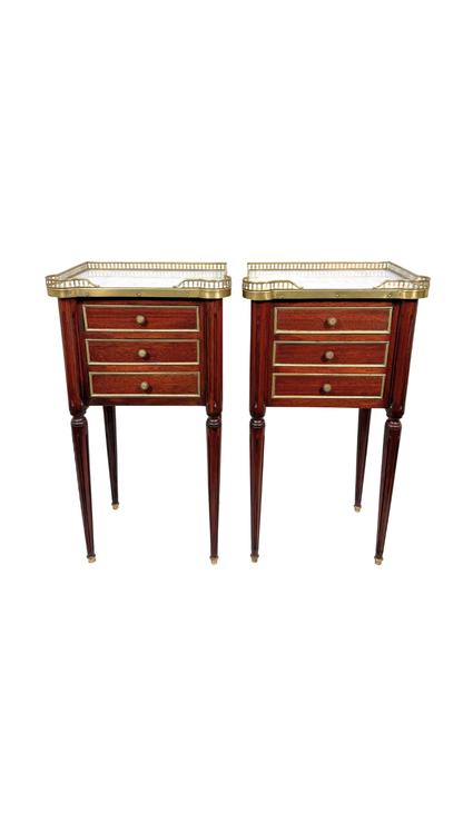 Pair of Louis XVI Marble-Top Bedside Tables