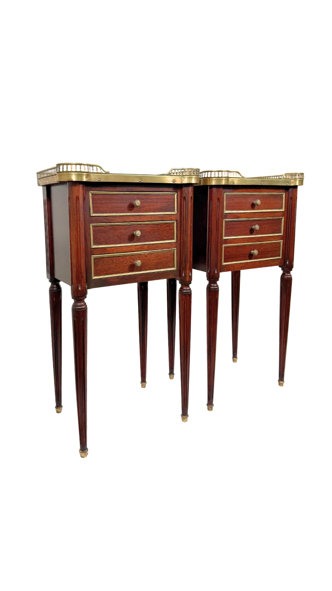 Pair of Louis XVI Marble-Top Bedside Tables
