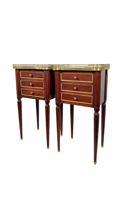 Pair of Louis XVI Marble-Top Bedside Tables