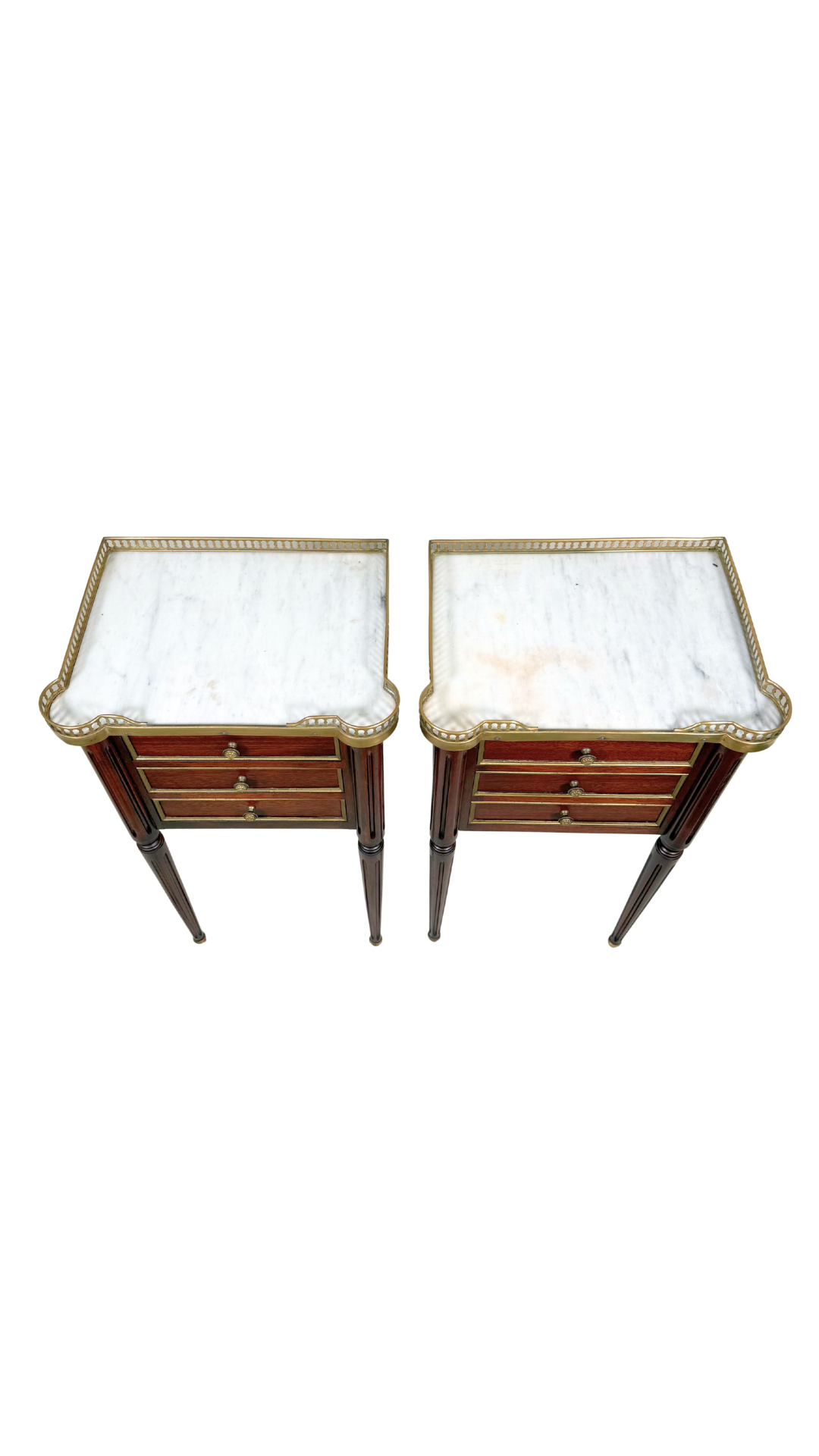 Pair of Louis XVI Marble-Top Bedside Tables