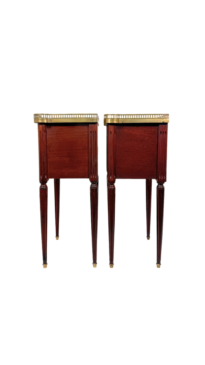 Pair of Louis XVI Marble-Top Bedside Tables