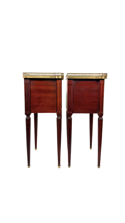 Pair of Louis XVI Marble-Top Bedside Tables