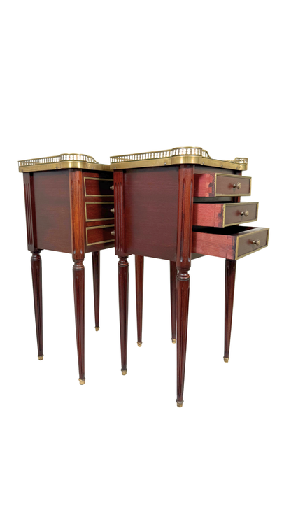 Pair of Louis XVI Marble-Top Bedside Tables