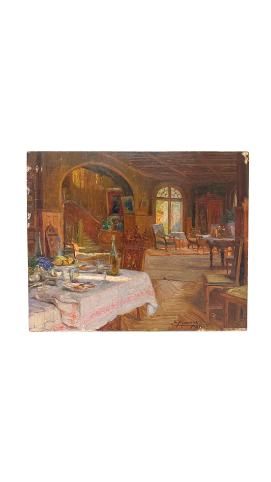 Signed Parisian Interior Scene Oil Painting