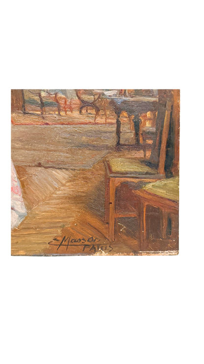 Signed Parisian Interior Scene Oil Painting