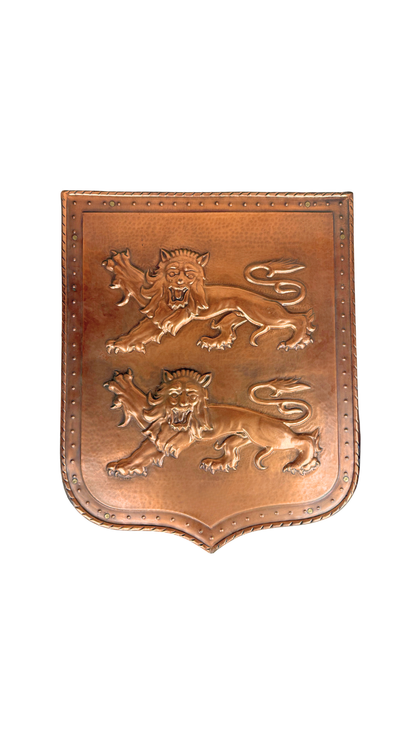 Signed French Repoussé Copper Heraldic Plaque